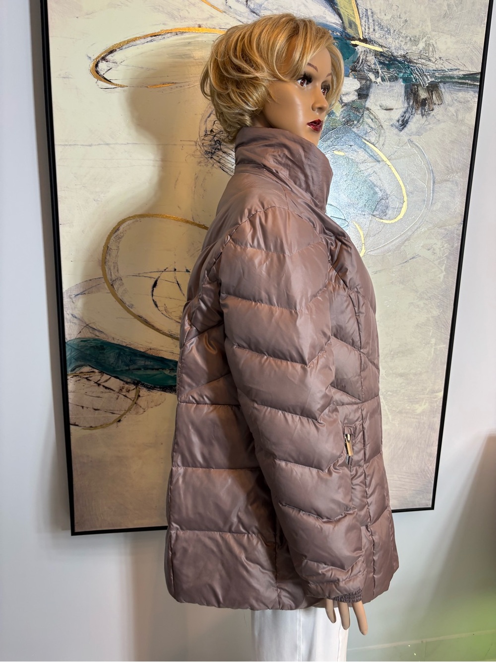 Long Quilted Puffer Coat in Light Taupe - Womens - Picture 5 of 15
